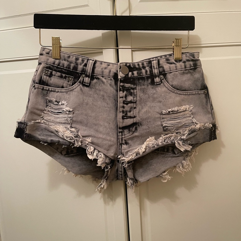 Distressed Gray Denim Shorts